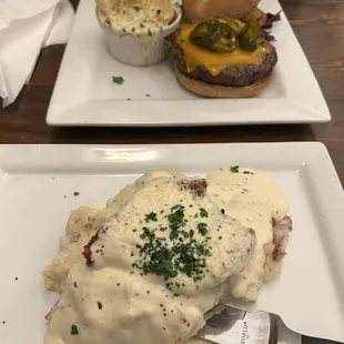 Burger of the day and fried chicken