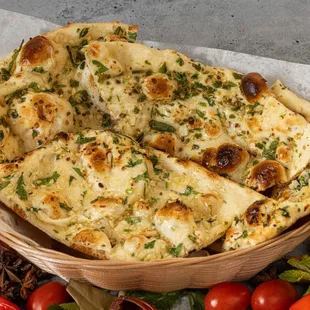 a basket of naan bread