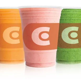 a variety of smoothie drinks