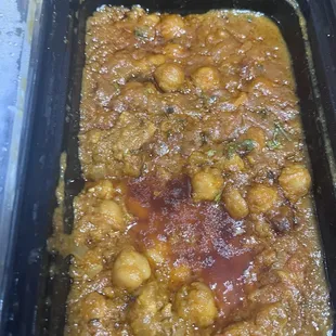 Chick peas heavy in the oil but delicious.