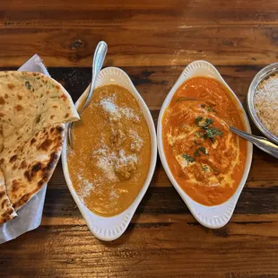 Jalapeno Cheese Naan, Chicken Korma, Paneer Makhani with Bharta Makhani