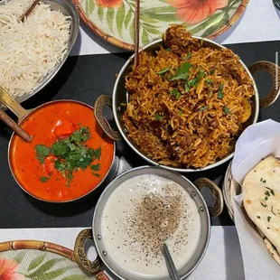Lamb Biryani , paneer tikka masala , garlic naan