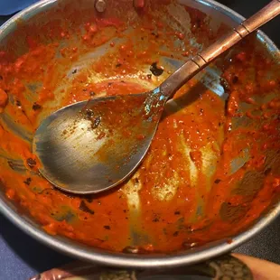 Finished bowl of spicy butter chicken.