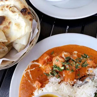 Chicken Tikka Masala Lunch and Chicken Curry Lunch served with soup and Naan