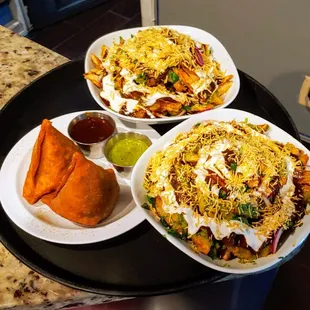 Samosas and Chaat Fries
