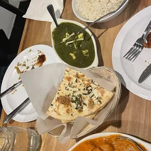 Chicken Tikka Masala Garlic Naan Bread Saag Paneer