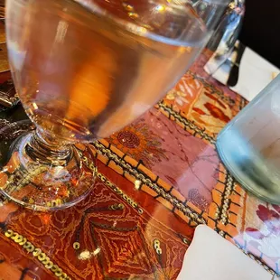 a glass of wine on a table