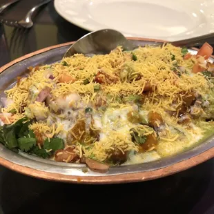 Samosa chat with yogurt added