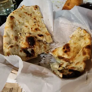 a piece of flat bread in a basket