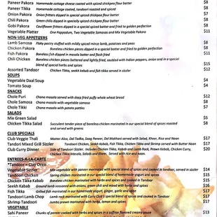 Menu with appetizers