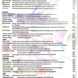 Menu with entrees