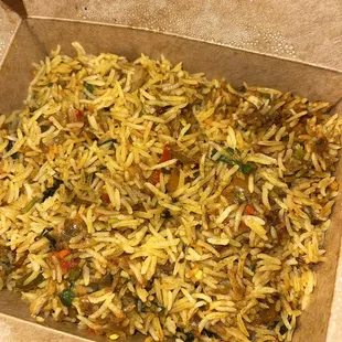Chicken Biryani. Really good! Big pieces of chicken at the bottom