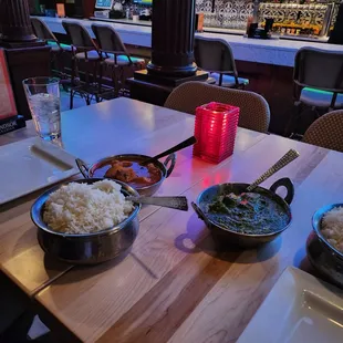 Saag paneer, chicken vindaloo