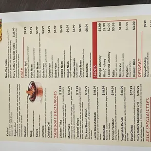 Menu. A little bit of everything