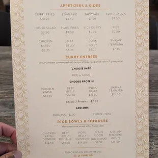 Main Curry Dishes, Appetizers and Sides Menu - June 2024