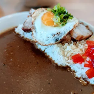 Pork belly curry with fried egg