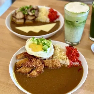 The chicken katsu curry was AMAZING. The egg isn&apos;t necessary but the spicy powder definitely is.