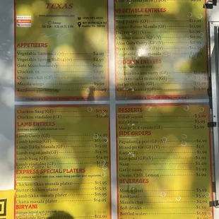 Menu on food truck.