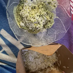 Basmati rice and some I added in with Saag Sameer. It's a nice sized portion and so tasty!  Saag Paneer (GF)