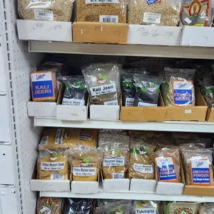 shelves of food in a grocery store