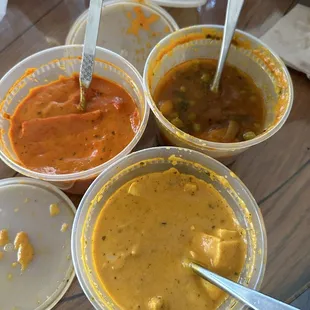 Butter chicken, 16 oz. Shahi Paneer and 16 oz. Aloo Muttar