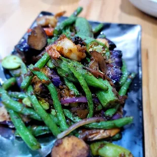 Eggplant Okra Petai Bean &amp; String Bean with Belacan Sauce. Solid version