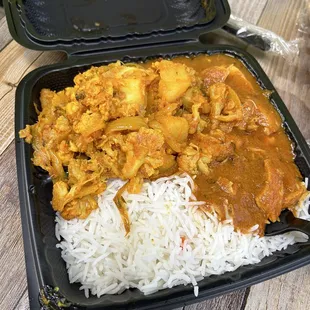 Chicken Curry and Cauliflower Curry with rice