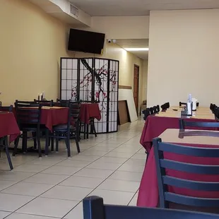 tables and chairs in a restaurant