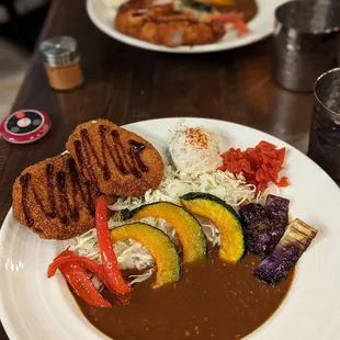 Menchi curry with added veggies