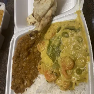 The naan was bland and the rice was boring, but the main dishes are fantastic