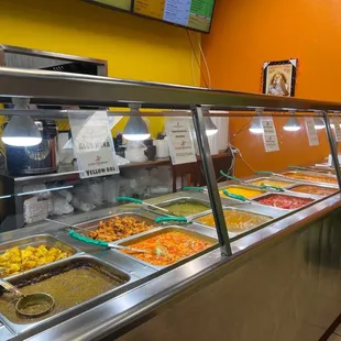 a buffet with many different types of food