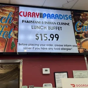 Lunch buffet $15.99 (11:30am-3:00pm)