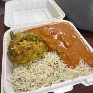 2 item combo, chicken tikka and veggie korma