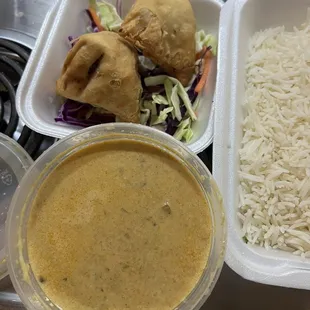 Vegetable Samosa and Chicken Korma