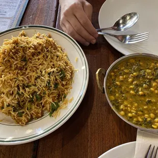 Saag Dal and Chicken Biryani