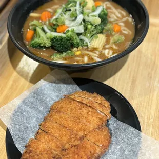 Chicken Katsu Curry Udon with steamed vegetables