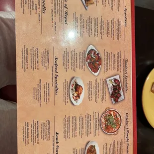 the menu of the restaurant