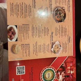 the menu of the restaurant