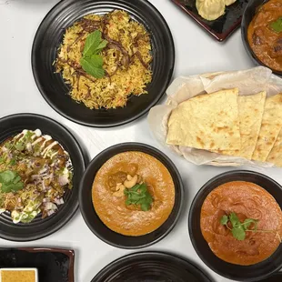 a variety of dishes on a table
