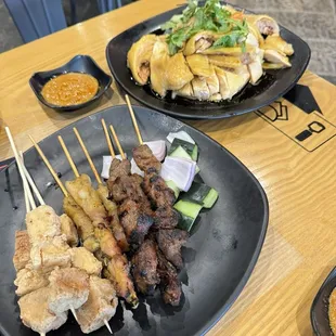 Mix grilled chicken beef and tofu  And Hainanese Chicken