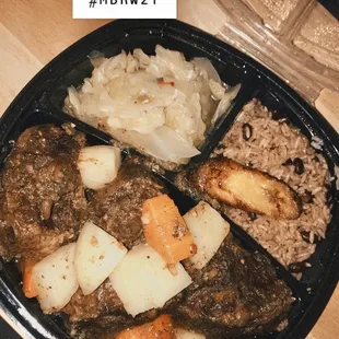 Oxtails, Cabbage, Rice &amp; Peas, and Plantain