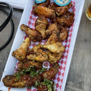 Sample Wing Platter: Mango Habanero Wings, Tandoori Wings, Lemon Pepper Wings, Curry Wings