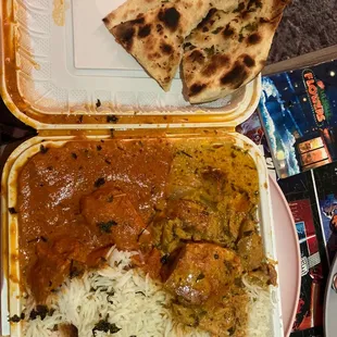 a plate of rice and a slice of pizza