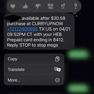 Proof of me paying for my order and never received the food.