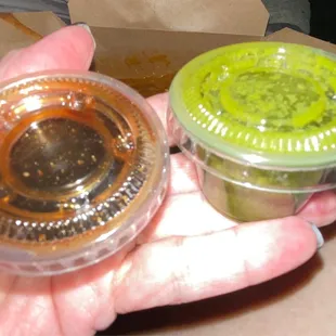 Cilantro &amp; Tamarind Chutney, VERY small container for $2. Probably a tablespoon each.
