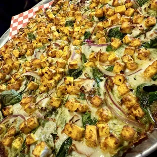 Spinach Paneer Pizza On Cauliflower Crust