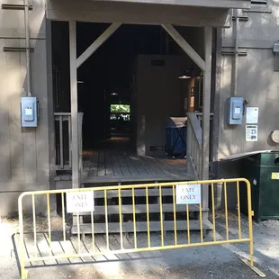 Exit of the shower and bathroom building.