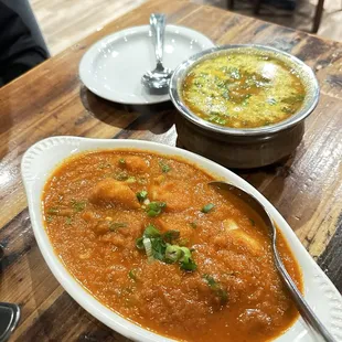 Shrimp curry and Dal Makhani