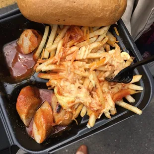 a hot dog and french fries