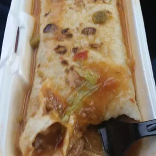 Beef &amp; bean burrito smothered with half and half